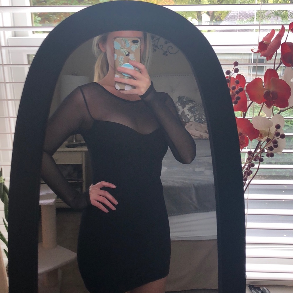 Arden B mesh detail mini dress